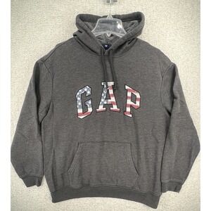 Gap Hoodie Mens XL Arch USA‎ American Flag Logo Charcoal Gray Fleece EUC
